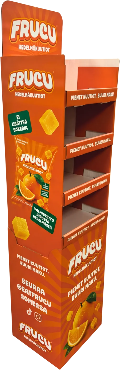 FRUCU-hedelmäkuutioiden myymäläteline